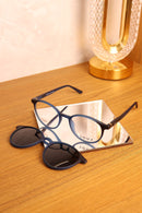 Armação de Grau com Clip-on Solar Redondo Azul marinho fosco - YOUV